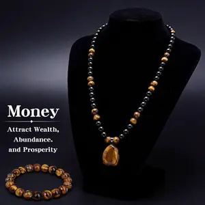 Tiger's Eye Stretch Bracelet&Necklace for Men & Women - Handmade Feng Shui Beaded Jewelry,Triple Protection Beaded Necklace&Bracelet - Life Tree Beaded Hematite Tiger Eye Obsidian Necklace