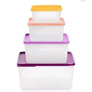 Tupperware Keeptabs 4-Container Stacking Food Storage Set Multi Color Lids Nestable Dishwasher Safe BPA Free 4 Containers 4 Lids Space Saving Design Airtight Lids