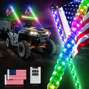 50cm/90cm /2FT/3FT RGB Spiral LED Whip Lights 2 Pack whips UTV Accessories Off-road Truck  LED Whip Lights for Can-Am Polaris Jeep Canam Polarisrzr Jeep Wrangler Offroad Glowing Antenna Whips for Your Dune Buggy Dune Buggy Sanddunes LED Whips Carlights