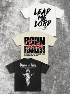 Christian Streetwear 3-Pack T-Shirt Set, Jesus is King/Born Fearless/Lead Me Lord Graphic Tees