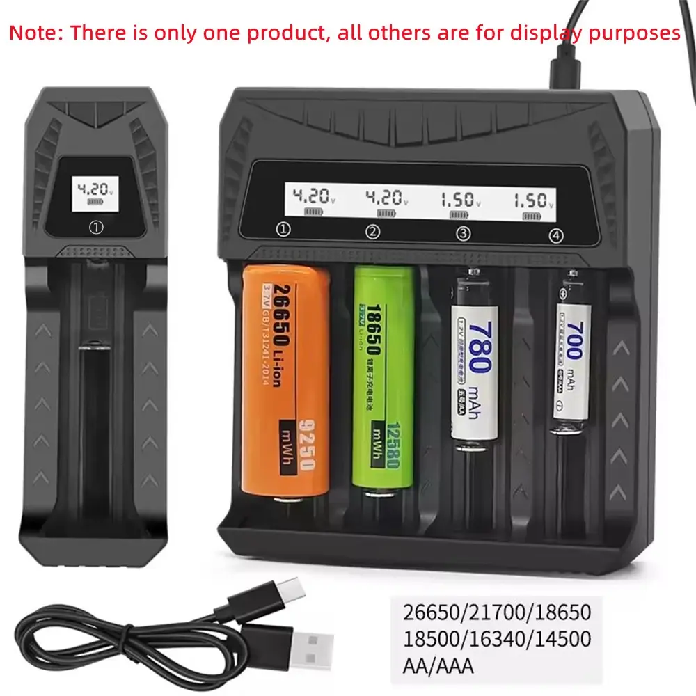 USB Intelligent LCD Rechargeable Lithium Battery Charger, USB Smart Charger, Multi Charger, Multiple Charging Station, 1/2/4 Slot Charging Station, Compatible with 4.2v Li-Ion 18650 & 1.2v Ni-Mh Aa Aaa Batteries, USB Charger Included