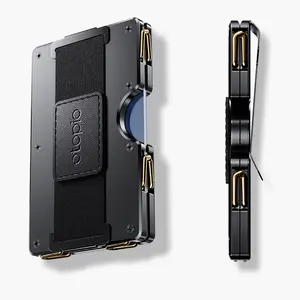 Otopio Black Slim Wallet for Men RFID Blocking Hinged Money Clip Holds 20 Cards Durable Aluminum Alloy Minimalist Design