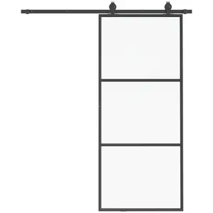 36" x 84" Sliding Door with Hardware Kit, Handle, & Track, Frosted Tempered Glass Door, Easy Installation