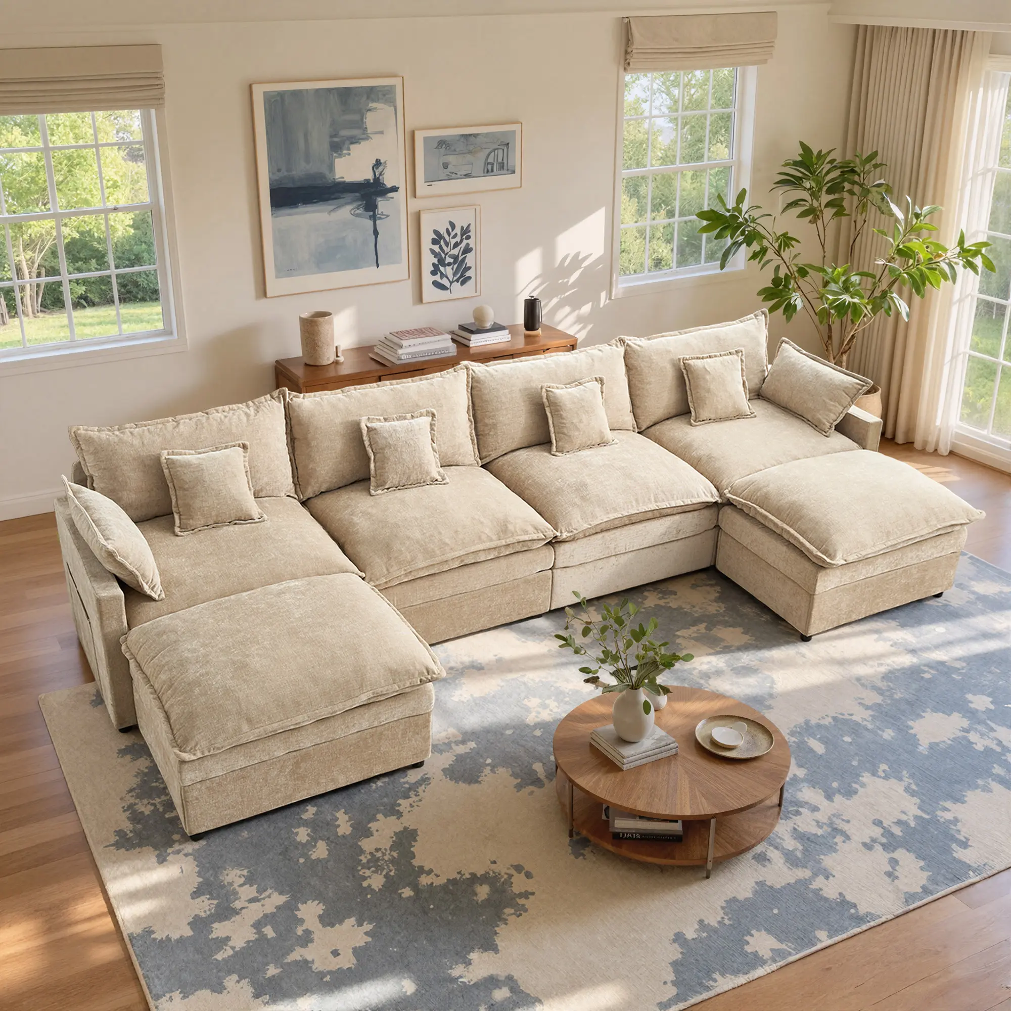 [2-3 Packages] 108-143 Inch Modular Couch Sectionals with Ottoman, Big Comfy Chenille Cloud Couches, L/U Shaped 4-6 Seats Modular Sectional Sofa, Modern Cloud Sectional Couches for Living Room, Deep Seat Sofa