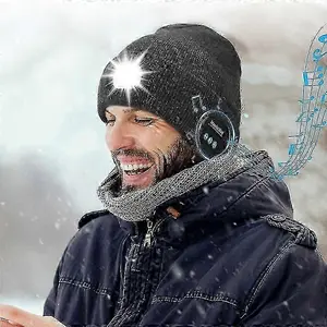 Bluetooth Beanie LED Light, LED Light Beanie Hat, Music Winter Hat Headlamps USB Rechargeable LED Headlamp Winter Hat for Men Women
