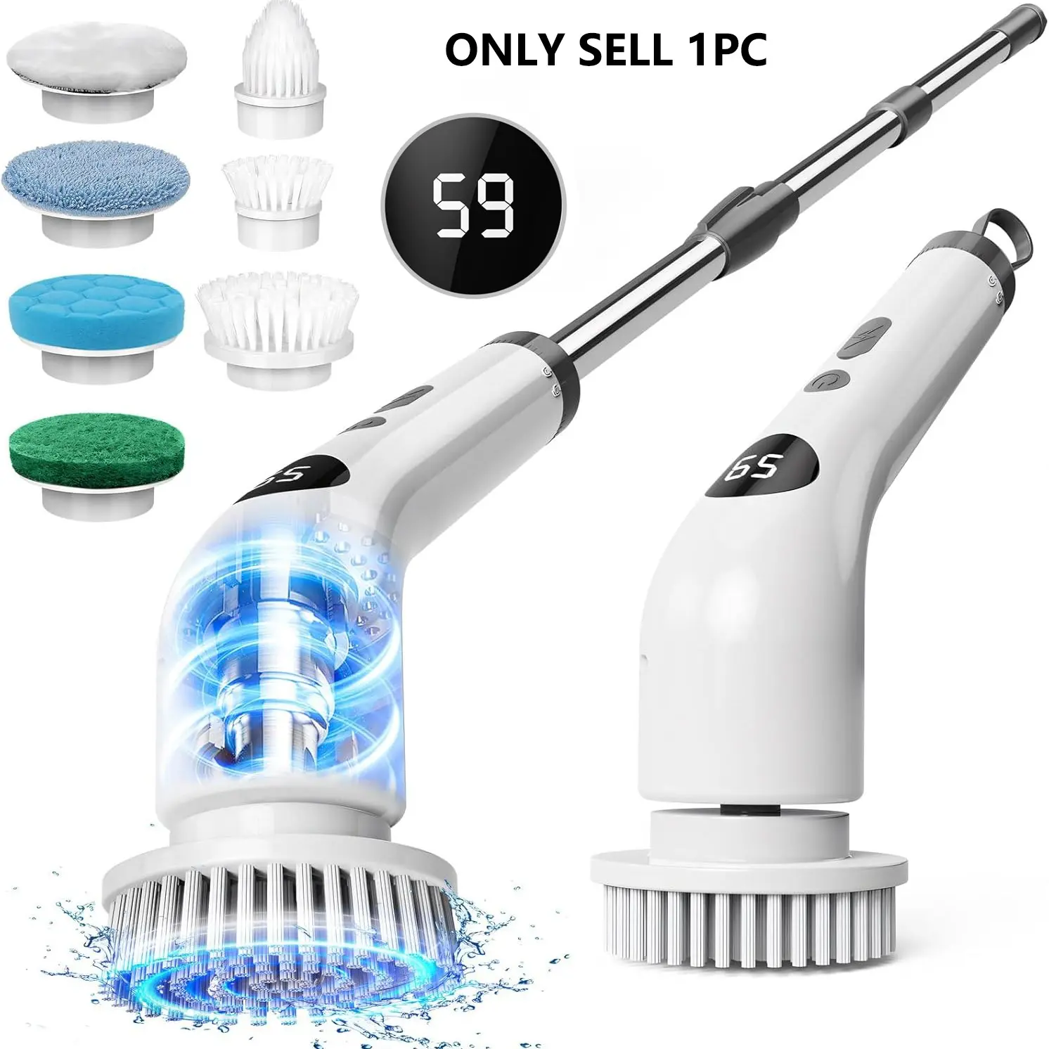Durable Electric Spin Scrubber with LED Display, 1 Set USB Rechargeable Electric Spin Scrubber with 7 Interchangeable Brush Heads, Cordless Handheld Scrubber, Cordless Power Scrubber, Household Powerful Cleaning Tool for Bathroom, Floor, Car, Tile