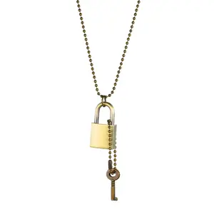 Long Chain Necklace with Padlock Pendant & Key - 26-inch Chain, 0.1-inch Width Alloy Jewelry