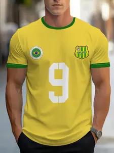 Men's Brazil National Team Football Jersey 9 Number Reprint T-Shirt, Sports Jersey, Breathable Short Sleeve Casual Wear