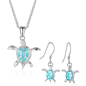 Turtle Necklace and Earrings Set for Women -  Opal Pendant