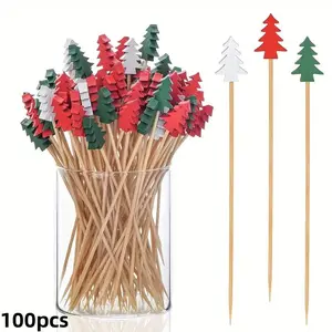 100pcs Festive Christmas Tree Fruit and Cocktail Sticks - Multi functional bamboo toothpicks suitable for appetizers, cupcakes, and party decorations