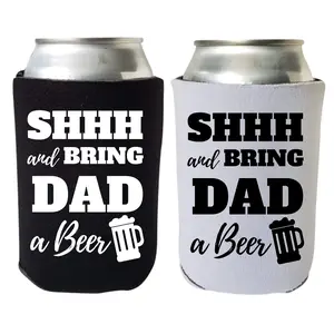 Father’s Day Can Cooler, Shhh And Bring Dad A Beer, Happy Father’s Day Drink Coolie, Beer Hugger, Dad Gift Idea