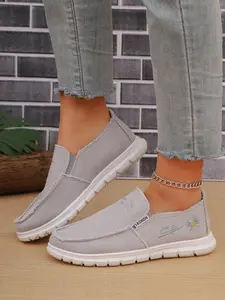 Women's New Slip-On Canvas Shoes, Multi-Color Floral Embroidery, Casual Comfortable Soft Sole, Ideal for Daily Wear, Casual Indoor Footwear, Spring & Fall Fashion, Footwear, Casual Breathable Shoes