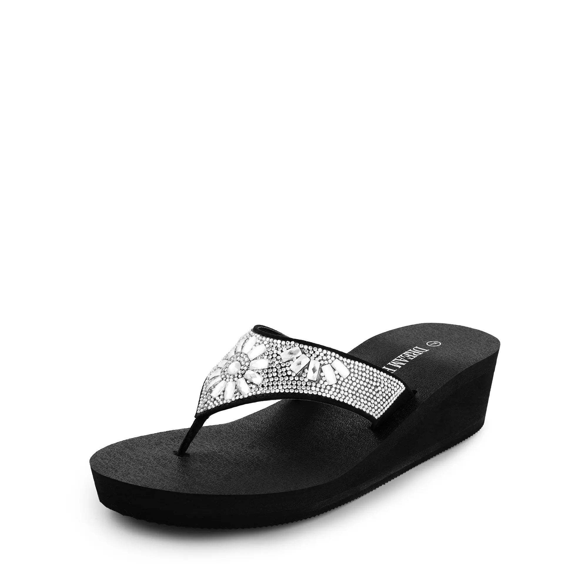Dream Pairs Women's Classic Platform Footwear, Rhinestone Thong Style with Cushioned Memory Foam and Arch Support for Summer, Platform Sandals, Glitter Decorated Sandals, Wedge, Boho Casual Sandals