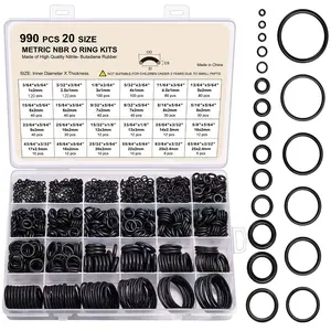 990pcs Synthetic Rubber O-Ring Kit, 20 SIZE,Round Cross-Section Heavy-Duty Heat-Resistant Oil-Proof Sealing Gaskets for High-Pressure Cleaners, Pipe Hardware