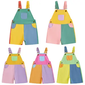 90's Style Toddler Overalls Shorts Babby Boy Girl Suspender Romper Contrast Color Sleeveless Jumpsuit with Adjustble Shoulder Strap Shorts