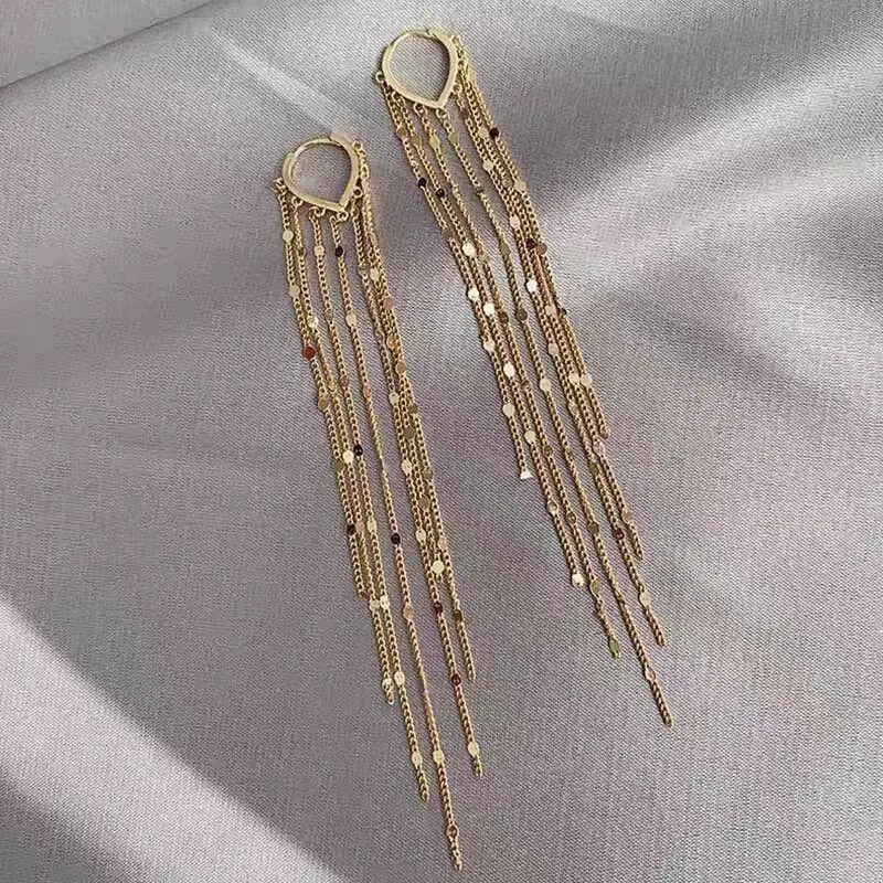 Women's Gold-Plated Tassel Statement Earrings - Long Bling Chains, Festive Metal Dainty Jewelry, Ideal for Parties, Anniversary, Holiday, Daily Wearing, Female Gold Finish Accessories