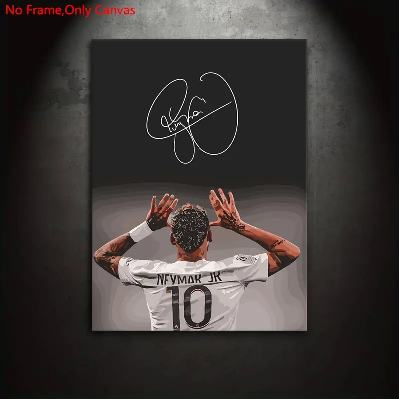 1 piece/set of frameless canvas painting print poster, Art canvas prints, classic graffiti art, Neymar signature illustration, gift for football sports fans, gift for bedroom, living room, wall decoration, Athlete Wall Decor