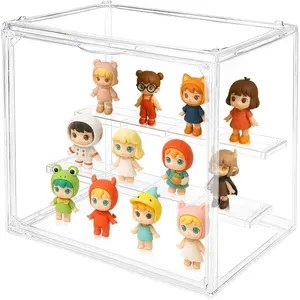 Acrylic Display Case for Collectibles, Modular 3-Tier Clear Display Box with Magnetic Door, Stackable Figure Cabinet for Blind Box, Mini Figures, Vinyl Figures & 1:24 Diecast Cars