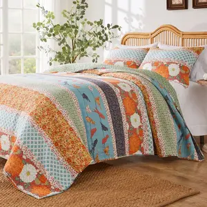 Greenland Home Fashions Carlie 3-Piece Calico Strip Quilt Set