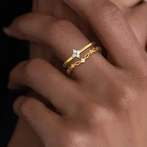 VENOCO Open Stacking Gold Silver Rings for Women Non Tarnish 14K Gold Plated CZ Rings for Women Dainty Pinky Promise Wedding Ring Jewelry Gifts for Women