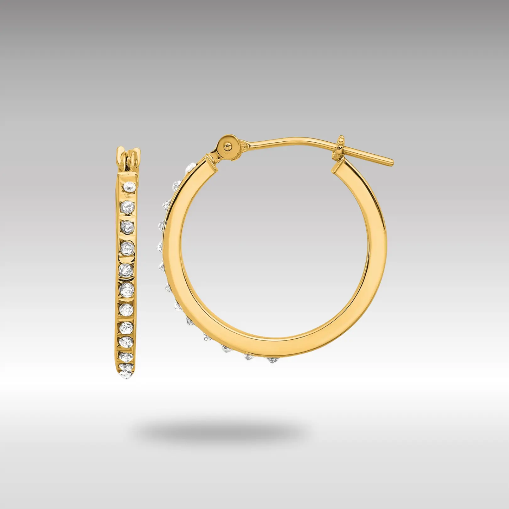 14K Gold Diamond Fascination Polished Hoop Earrings - Model DF347