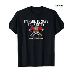 Men's Funny Fireman Rescue T-Shirt - Save Your Kitten Slogan, 220gsm Cotton Retro Firefighter Gift, Casual Streetwear Tee for Training, Running & Everyday Outfits