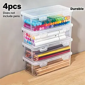 4-Piece Large Transparent Storage Box Set, Heavy-Duty Stackable Containers for Office & Art Supplies, Durable Plastic Material, Easy Carry Design, Clear Storage Box, Plastic Storage Bins