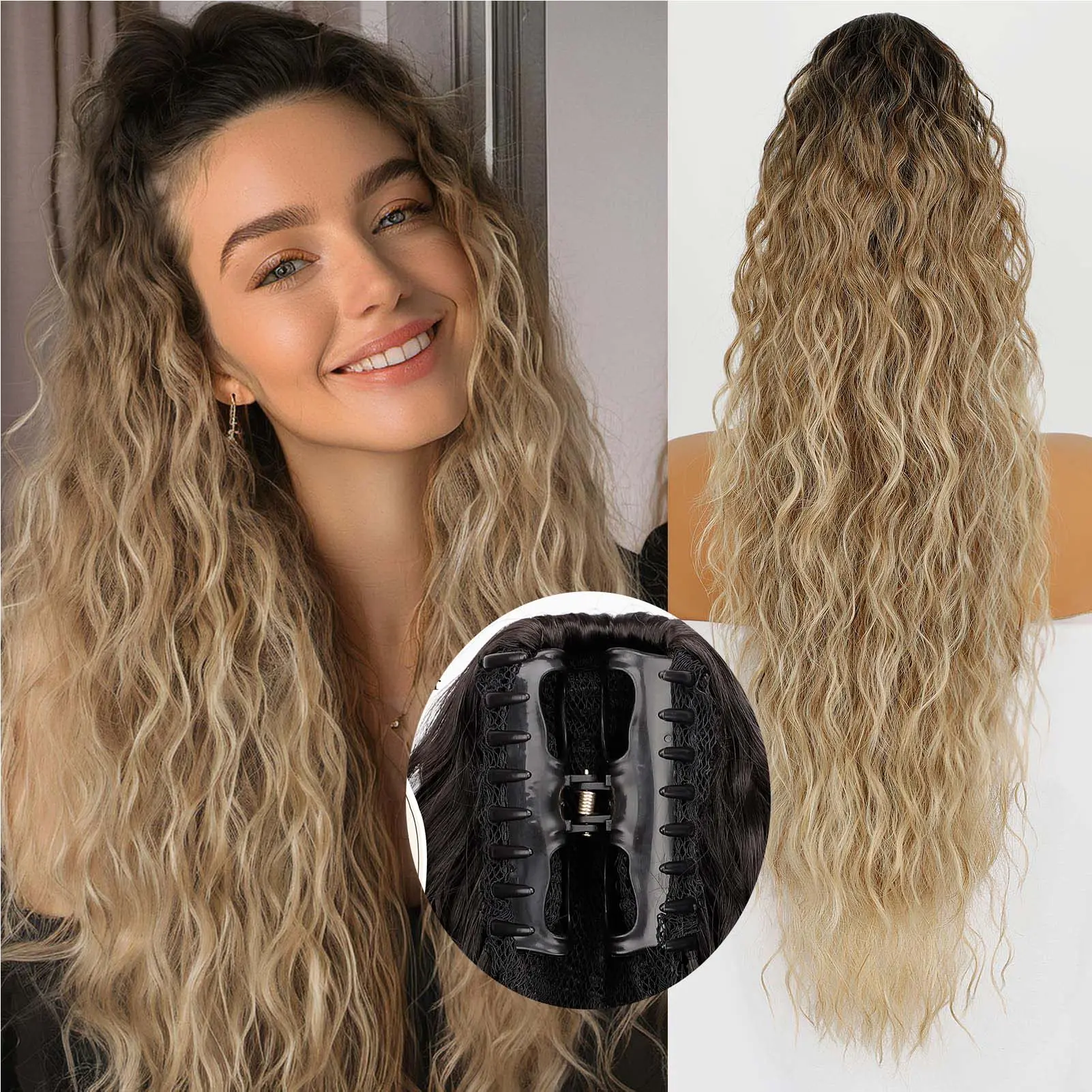 Claw Clip Ponytail Extension Claw 30" Curly Pony Tail Clip in Claw Hair Extensions Fluffy Natural Looking Synthetic Hairpiece for Women