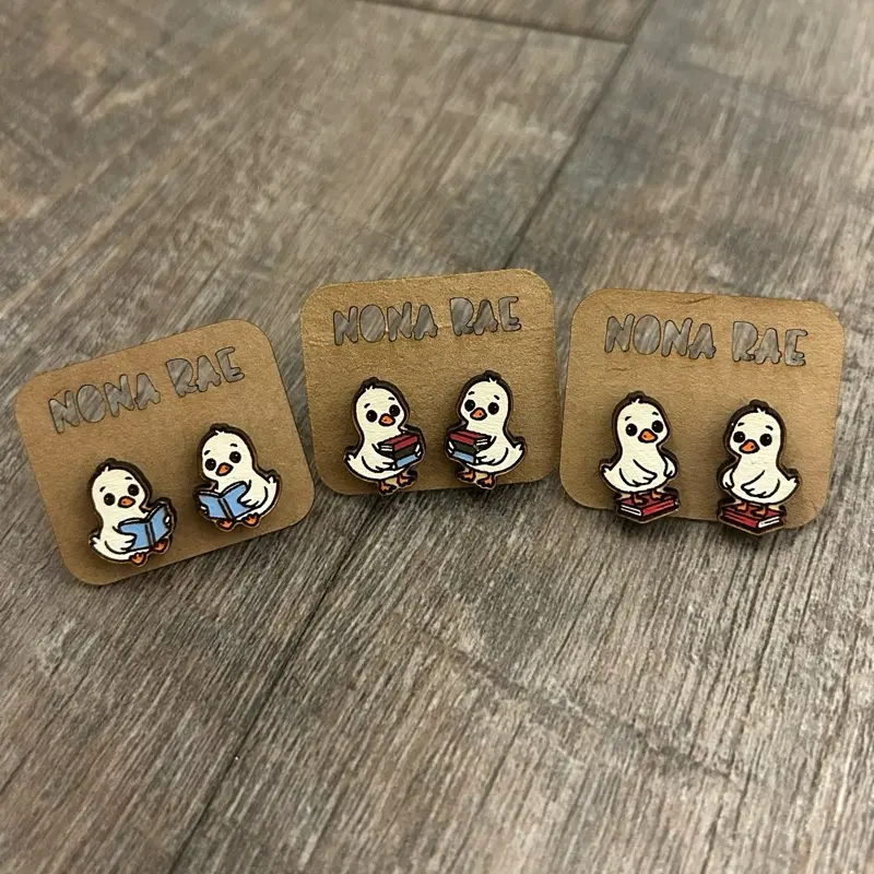 Bookish Goose Earrings – Cute Book Lover Wooden Studs