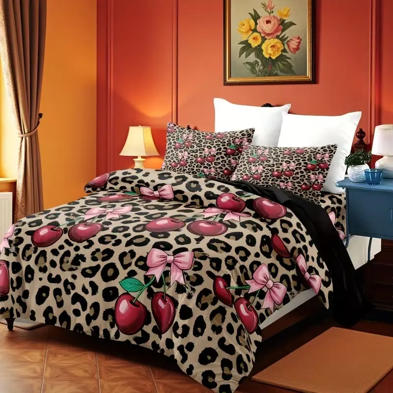Tiger Print Duvet Cover Set Leopard Decorative Bedding Set with Bow Design, Soft and Eye-Catching, Suitable for All Seasons, Essential Bedroom Must-Have