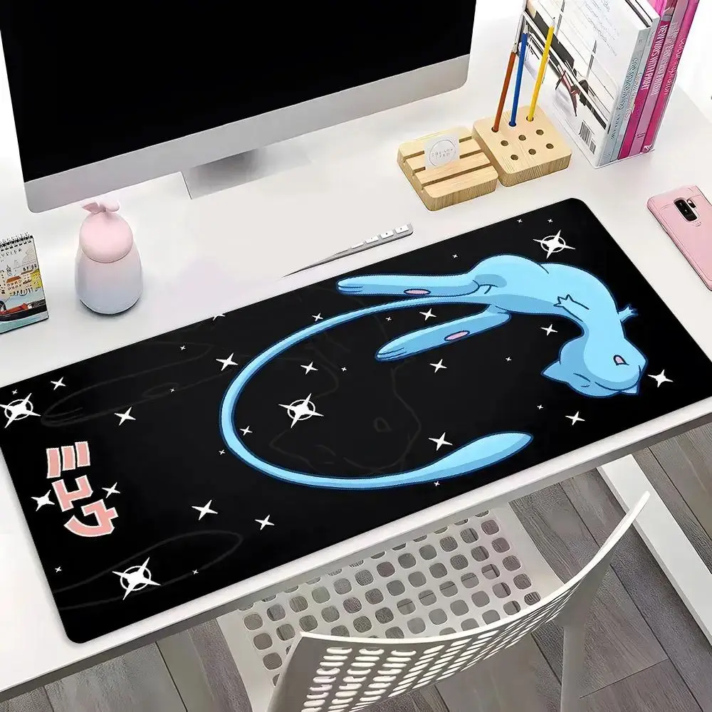 Light Blue Pokemon Mew Starry Sky Oversized Mouse Pad - High-Detail Cosmic Print Extended Desk Mat, Non-Slip Gaming PC Accessory, Kawaii Home Decor, Office Accessory for Gamers