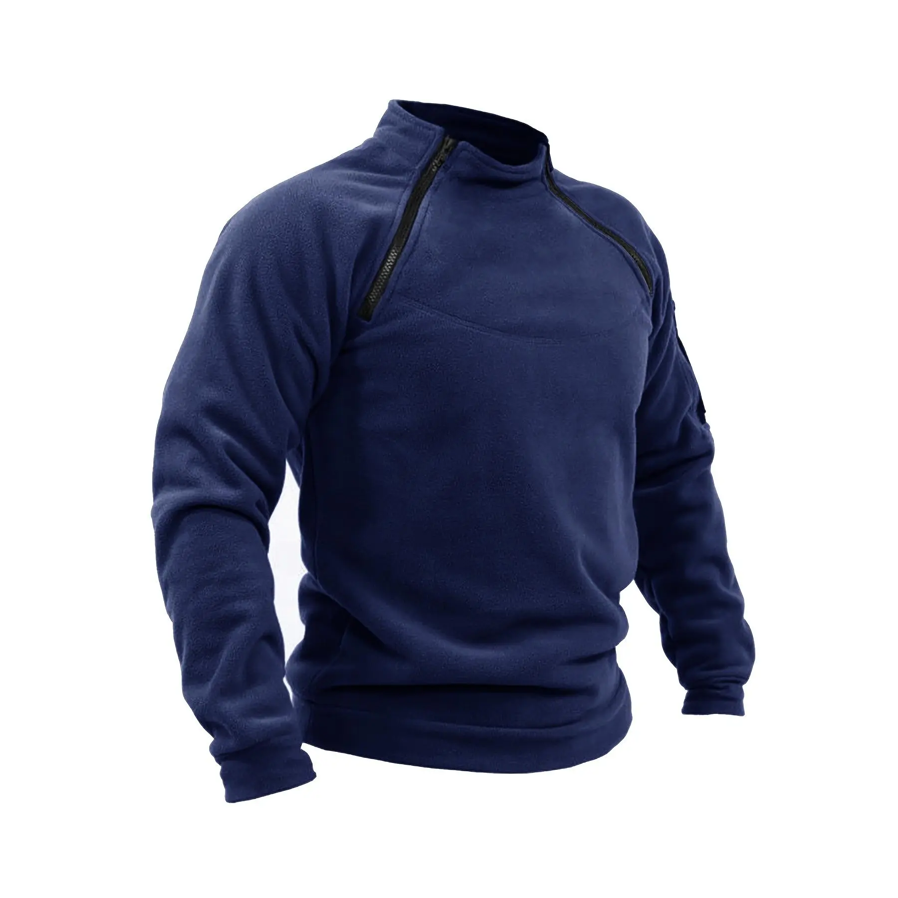 Men's Plain Long-Sleeve Solid Fleece Crewneck Sweatshirt with Zipper Detail - Winter Casual Menswear Top, Comfortable Stylish Essential for Outdoor & Daily Use, Longsleeves, Halloween, Party, Thanksgiving, Easter