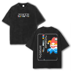 Balatro Misprint Joker Pixel Washed 2 sided printed T-Shirt, Menswear Tops shirts men, Cotton unisex graphic tees hoodie game merch Menswear Clothes Soft trendy game day unisex  Casual Straight casual apparel