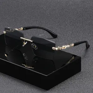 1 Pair Men's Y2K Retro Glasses - Large Frame Rimless Black Gold Decoration, Suitable for Wide Face (>139mm), Non-Prescription Fashion Glasses, Party, Office, Daily Wear - Modern Men's Accessories, Retro Glasses, Simple Style, Leopard Print Details