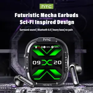 [ heartfelt gift ] HTC NE70 Bluetooth 6.0 Earphones Light Weight in Ear IPX5 Waterproof Headphones Wireless Earbuds with Smart Touch Screen Suitable for Gaming Office Sports Study and Audio Calls Built-in Microphone Earphones