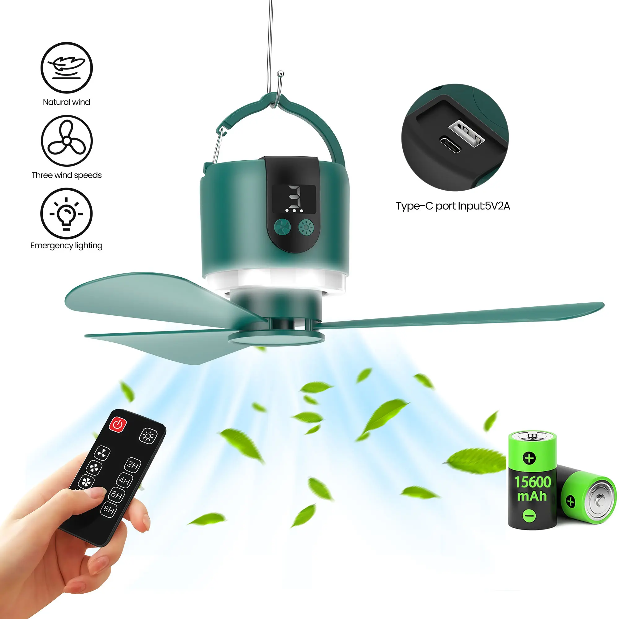 18"Camping Ceiling Fan with Light, Rechargeable Hanging Fan for Tent | Built for Longer Adventures,Hang It Anywhere,Light After Sunset,Comfort at Your Fingertips,Power When You Need It