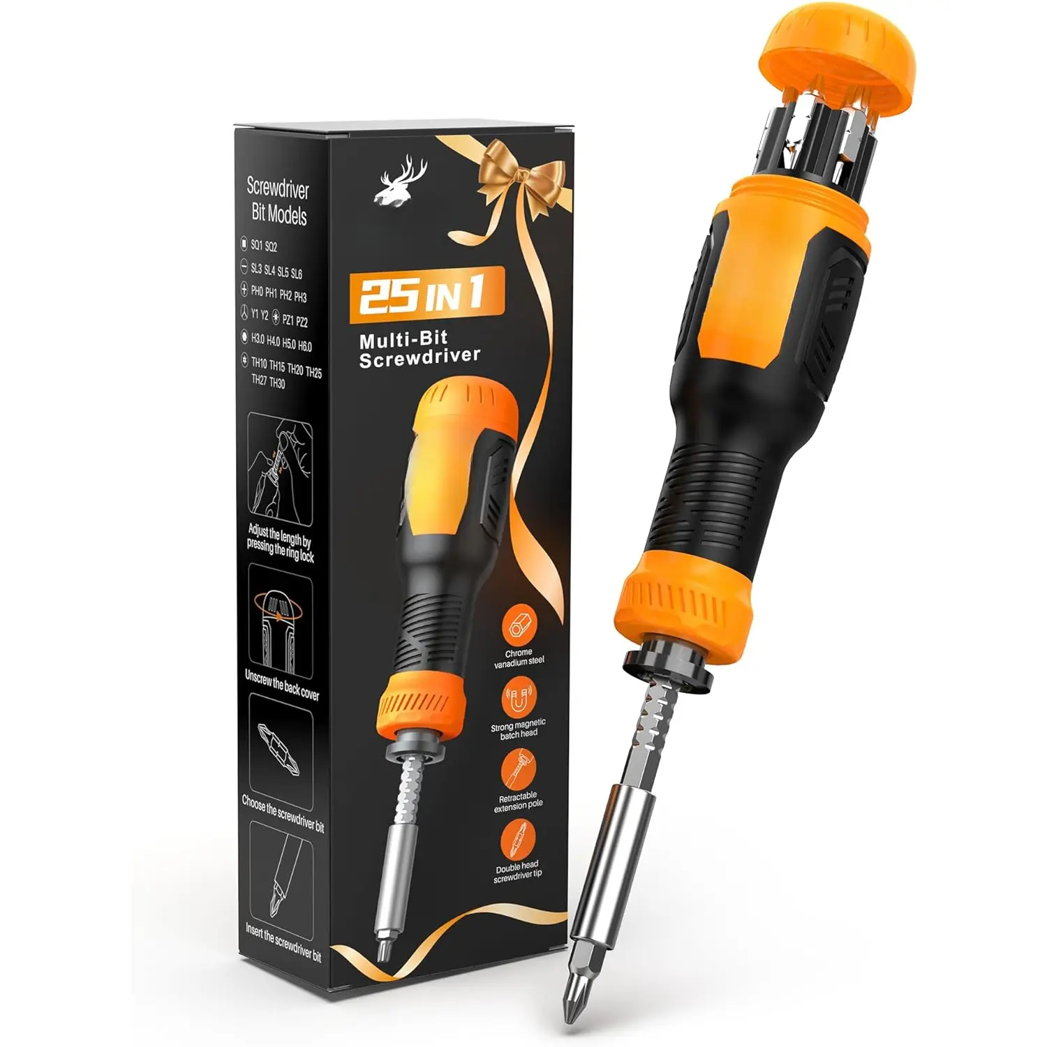 25-in-1 Multi-Bit Screwdriver Set with Torx, Hex, Slotted, Square Bits - Extension Pole Repair Kit for Gameboy, Macbook - Gift for Adults Him, Father's Day, Valentine's Day, Christmas