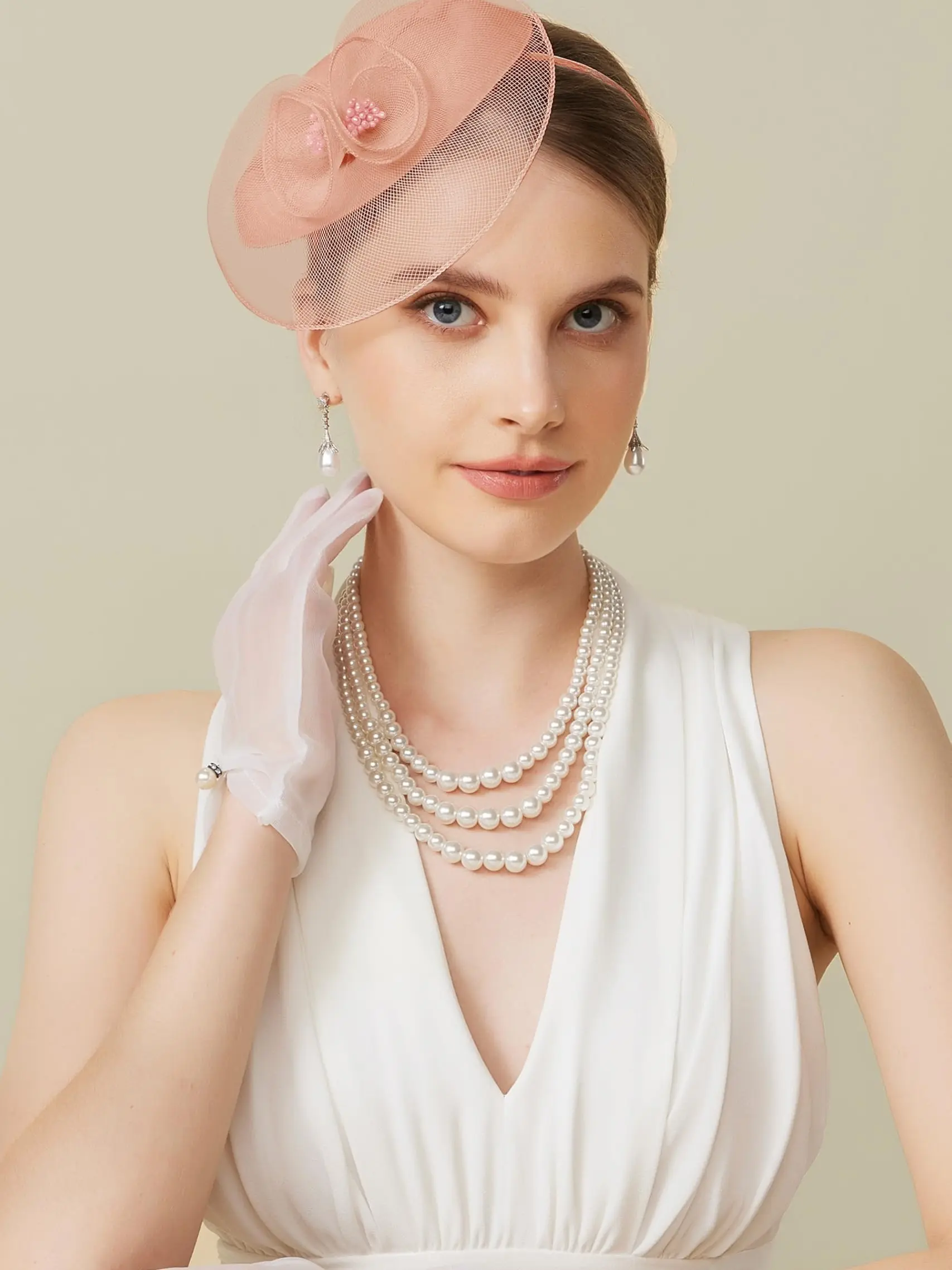 Women's Tea Party Hats Fascano Satin Box Bead Headpieces, Kentucky Derby Cocktail Bridal Wedding Bride Gifts, Mini Hats for Women and Girls, Bridal Accessory