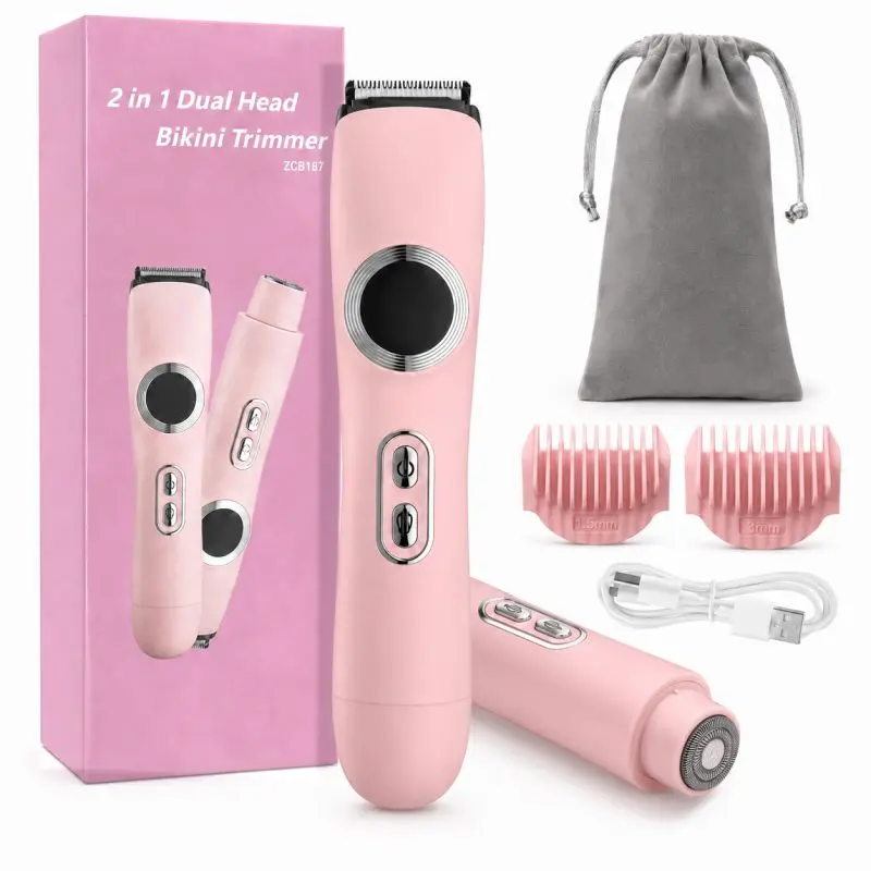 Bikini Trimmer for Women, 2-in-1 Portable Dual-Head Electric Razor, Rechargeable Foil Shaver for Painless Precision Body Hair Trimming on Face & Underarms,Christmas Gift New Year Gift Shaving Grooming ipx7 waterproof electric shaver