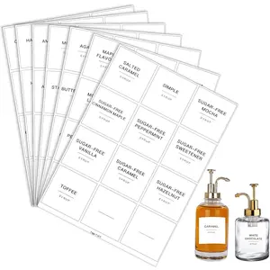 84 count Pantry Labels, Self-Adhesive Labels for  Containers, Minimalist  Kitchen  Labels Preprinted Jar Labels for Storage Bins Coffee Station Syrup Dispenser Labels Blank Labels
