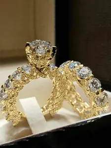 2 Pcs/set Classical Cubic Zirconia Ring, Bridal Engagement Ring For Women For Wedding Engagement Anniversary Party Jewelry Valentine's Day Gift Bridal Ring Sets