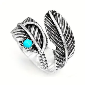 Vintage feather turquoise ring album bracelet unique ring