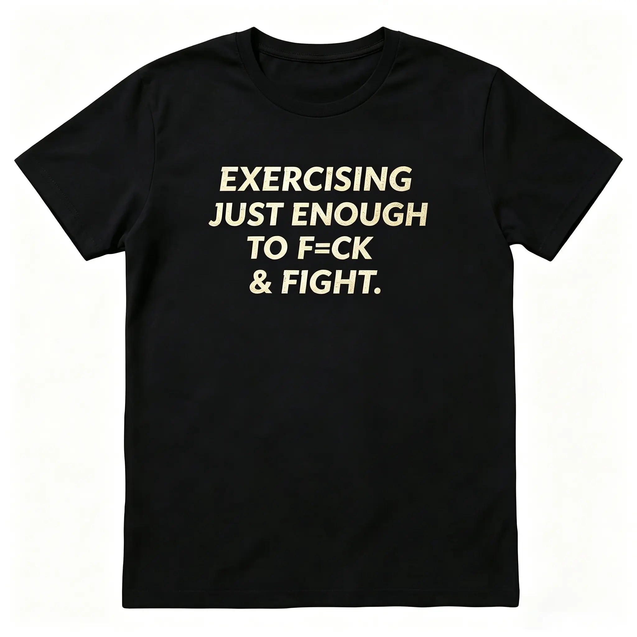 Men's Funny Gym T-Shirt - Retro 'Exercising To F*ck & Fight' Quote Graphic, 100% Cotton Breathable Short Sleeve Round Neck, Relaxed Cut, All Seasons Training Daily Outfit, Funny Bro Gym Humor Unisex Sports Top