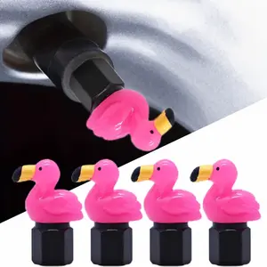 4 Pack Flamingo Tire Valve Caps Pink Cute Valve Stem Covers for Cars Bikes SUVs Tropical Wheel Accessories
