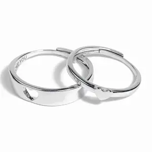 Heart Couples Ring Set Adjustable 925 Sterling Silver Matching Rings for Couples Adjustable Ring              (Includes two rings)