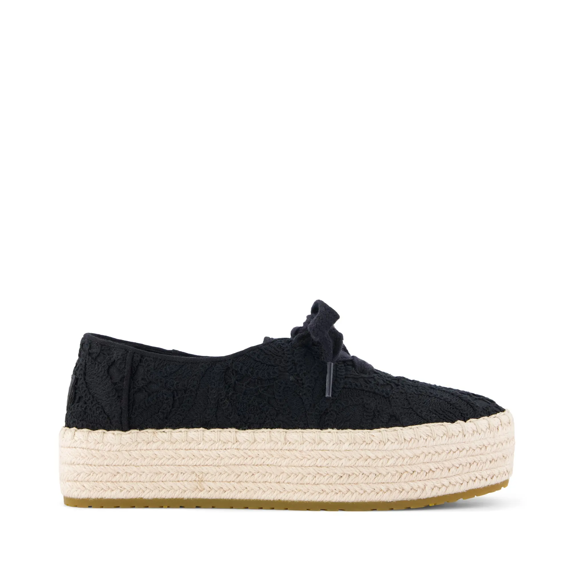 Womens Valencia Lace-Up Platform Espadrille Black Floral Crochet
