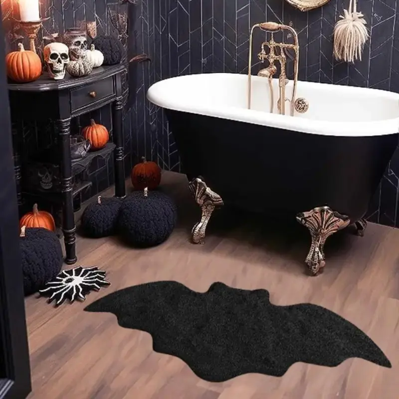Halloween Bat Shaped Carpet, Unique Holiday Decorative Rug, Contemporary Decorative Rug, Soft Washable Home Decor Mat for Living Room Bedroom Kitchen Hallway Closet, Machine Washable Rugs, Indoor Area Rugs, Polyester Fiber Rug