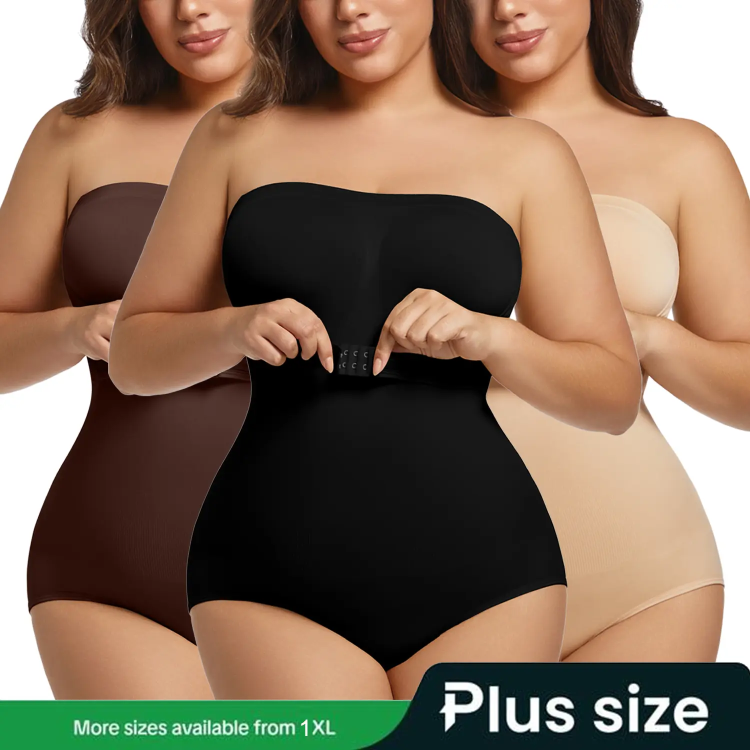 【Plus Size】Women's Plus Size Strapless Shapewear Bodysuit - Tummy Control Faja with Removable Straps, Basic Comfortable Fabric Underwear for Wedding, Evening Party, 3XL, Lady, Sexy, Bodysuit Shapewear