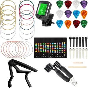 48 Pcs Guitar Accessories Kit Including acoustic Guitar Strings, tuner, capo, 3-in-1 restring tool, picks