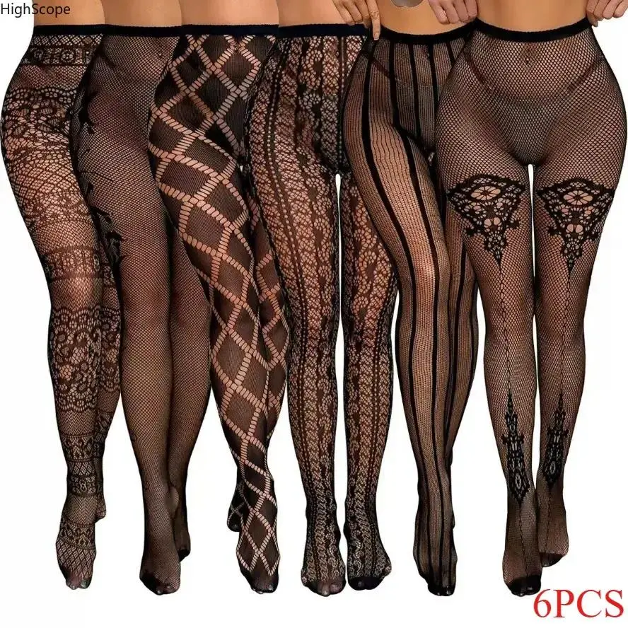 Women's Fishnet Stockings, 6-Pack High-Waist Suspender Pantyhose, Stretchy Fashion Lingerie for Casual Streetwear & Cosplay